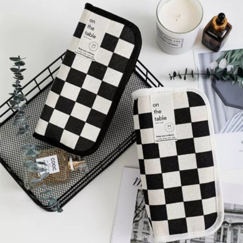 

Large Capacity Pencil Case Black and White Checkerboard Grid Large High Value Storage Pencil Bag Student Canvas Stationery Box