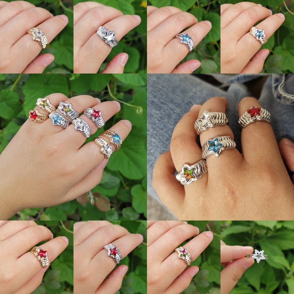Cincin Pentagram, Cincin Batu Permata Berwarna, Cincin Berlian Imitasi, Cincin Wanita