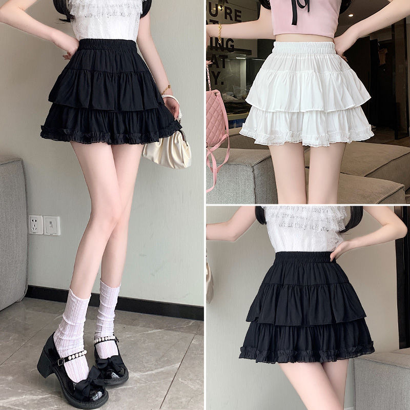 Aroana Rok tutu hitam rok kue wanita rok baru A berbentuk rok pendek pinggang tinggi rok payung keki
