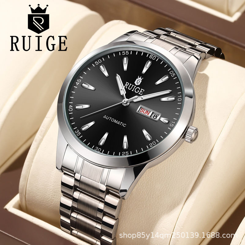 

Jam Tangan Mekanik Otomatis Penuh Pria Ruige Tahan Air Kalender Desain Dial Warna Klasik Luminous Jam Tangan Populer