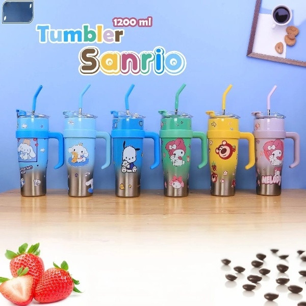 SANRIO Tumbler Stainless 1200 ML SUS 304 Hot and Cold Anti Tumpah Dan Tahan Lama Dengan Sedotan