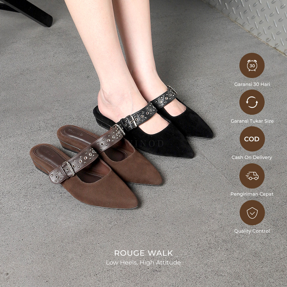 WINOD Githa Mules Sepatu Hak Wanita Model Mules Heels Ujung Lancip Tinggi Hak 3 cm Mules Heels Sepat