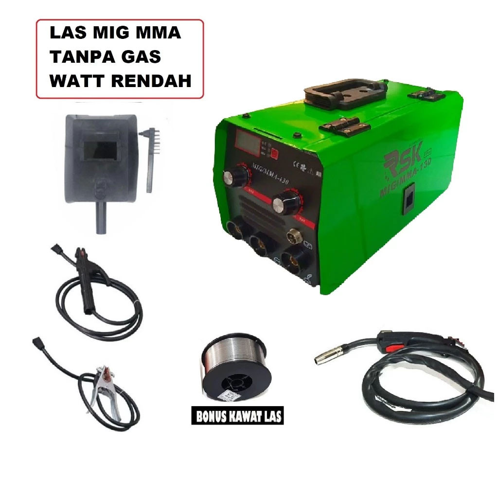 TERMURAH Mesin Las MIG-130 RSK Travo Las Mig Tanpa Gas Co2 Gas-less Inverter Welder Digital Mig MMA 