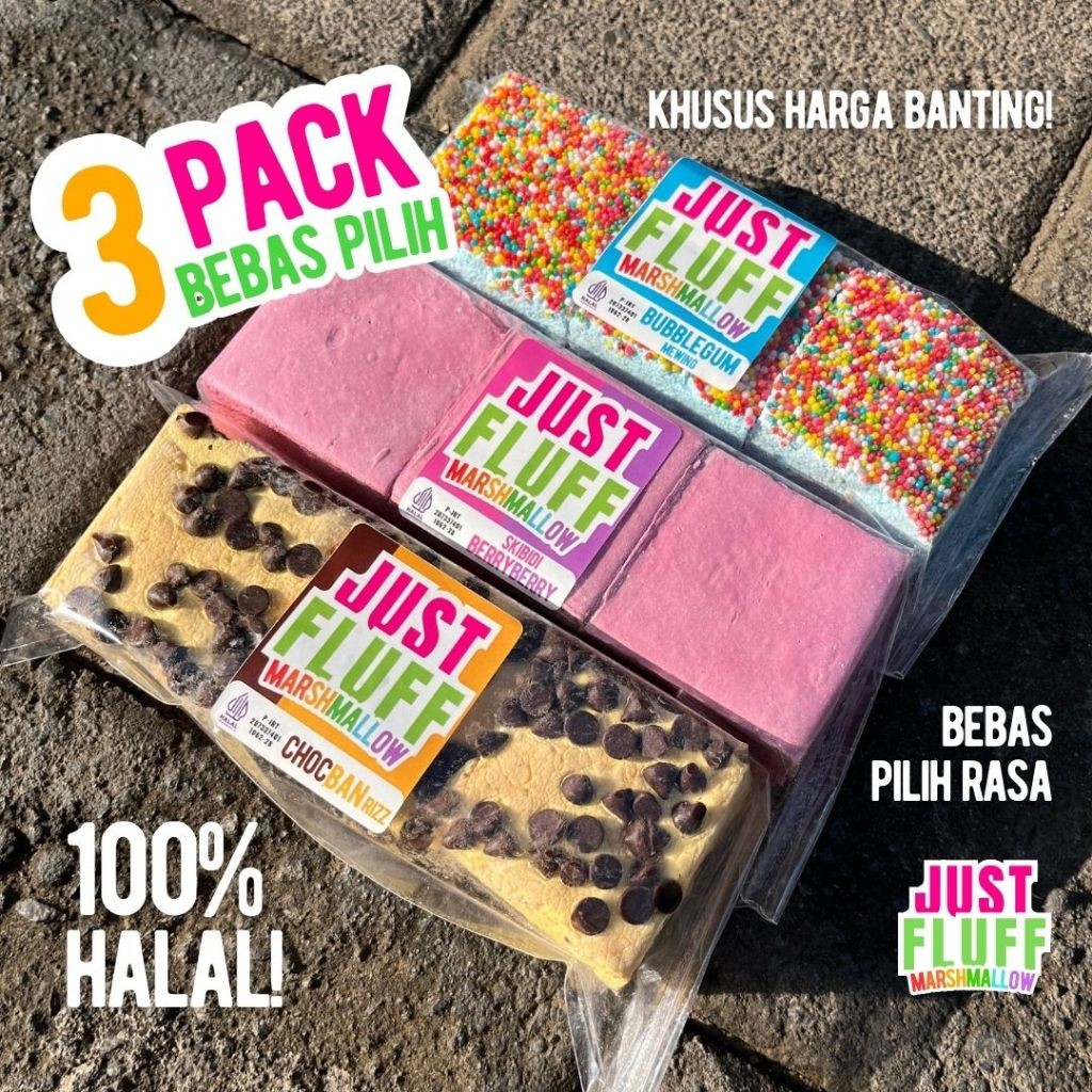 

3 Pack Marshmallow JustFluff [BEBAS PILIH] [9 KOTAK] Gourmet Marshmallow JustFluff [3 PACK]