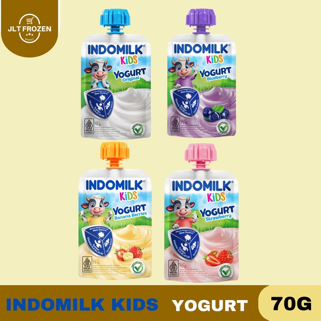 

Indomilk Kids Yogurt 70g / Rasa Original / Blueberry / Banana Berries / Strawberry / Yoghurt / Kemasan Pouch