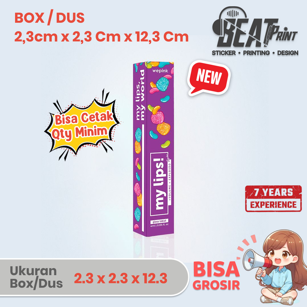 

Box lipstick Custom / Kemasan Lip cream / Dus Lip tint / Kotak Lip gloss 2,3 x 2,3 x 12,3 cm CUSTOM | Beat Print