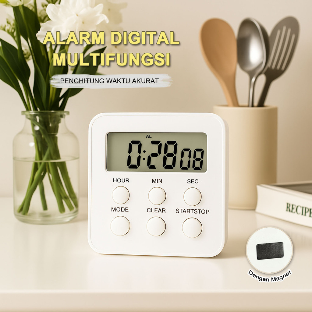 

Timer Digital Multifungsi - Tempel Magnet, Fitur Alarm & Temperatur, Elegan & Praktis Timer dengan Termometer, Magnet Kuat