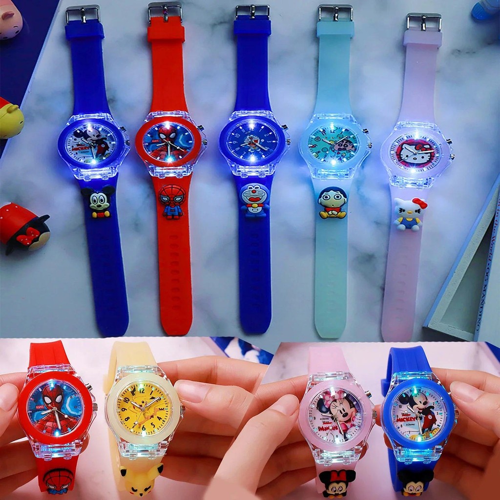 

Disney Mickey Frozen2 With Doll Spider Man Cartoon Watches For Kids Fashion Student LED Electronic Sport Girl Watch Gift Toys