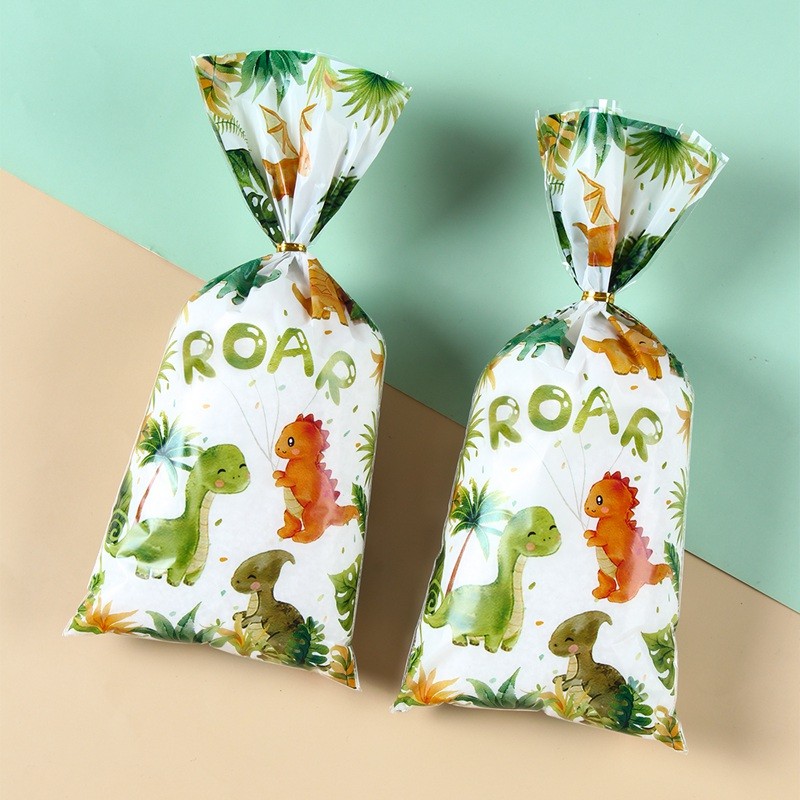 

25/50/100Pcs Cartoon Dinosaur PVC Gift Bags Candy Cookies Packaging Bag Kids Jungle Animal Birthday Party Decoration Baby Shower