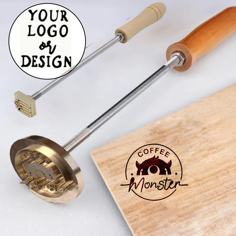 

Customized LOGO Branding Iron Stamp Hamburger Cake Leather Wood Your Own Disign Brass Seal Custom Wedding Party Company LOGO DIY