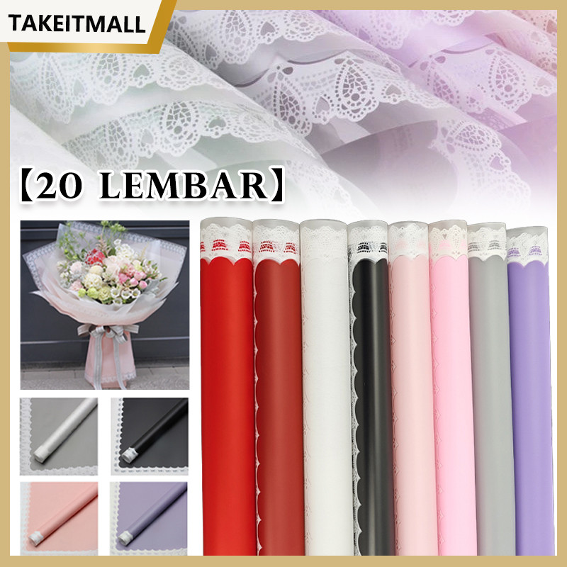 

20 LEMBAR Kertas Buket Bunga Motif Renda Lace /BORDER Cellephone Flower Wrapping Paper
