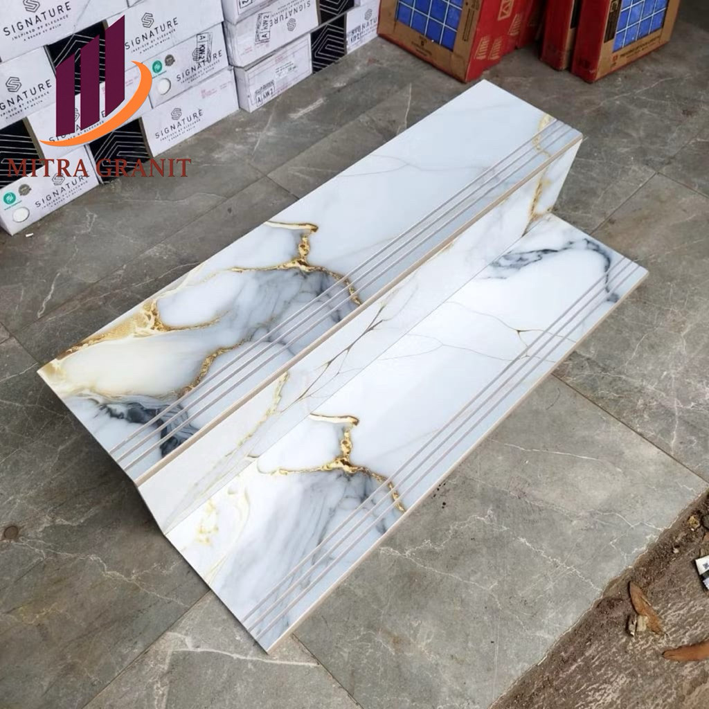 GRANIT TANGGA MOTIF MARMER CUSTOM UKURAN 30x120 20x120 PREMIUM TANGGA