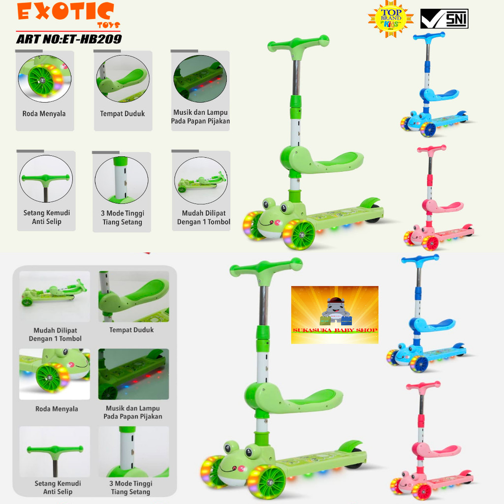 Scooter Mainan Anak Exotic Et Hb 209 Bisa Duduk Berdiri Ada Musik Lampu Skuter Sekuter Scooter Lipat