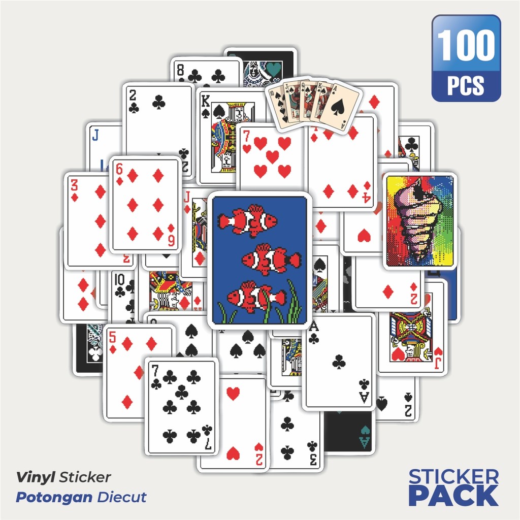 

MURAH 100 PCS Stiker Kartu Poker V7 Waterproof Aesthetic- Untuk Laptop, Motor, dan Helm - Paper Stationery Pack