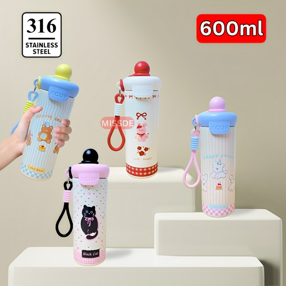 SIRAMPING   Tumbler Bottle Stainless Steel 600ml / Botol Minum Anak Sedotan Cute