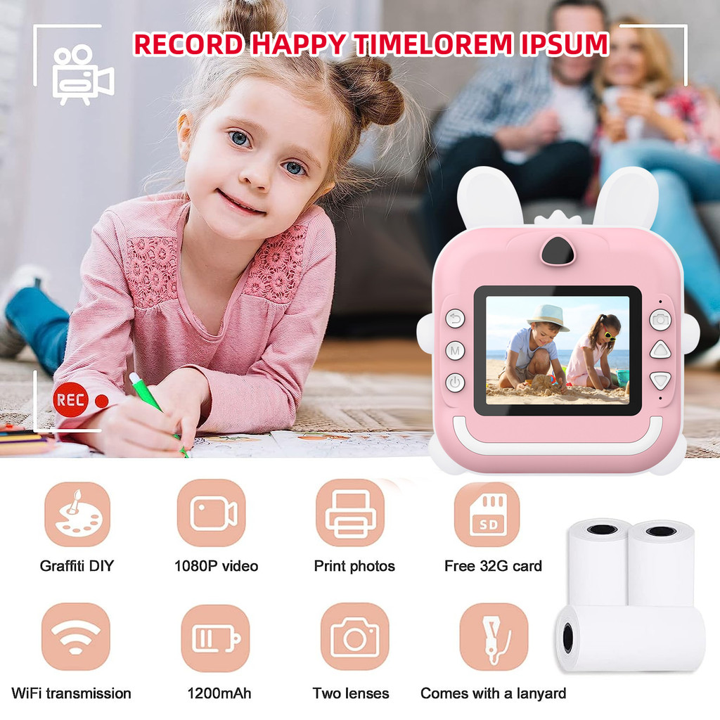 Kids Instant Digital Camera 1080P HD Digital Camera Toys Camera Kids Print Thermal Paper Video Camer