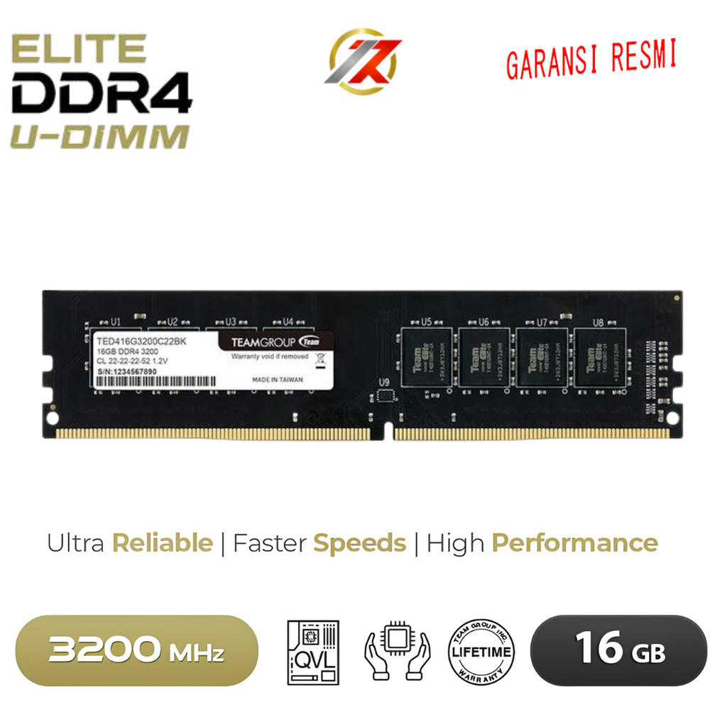 RAM TEAM ELITE 16GB (1x16GB) 3200mhz DDR4 (TED416G3200C22BK)