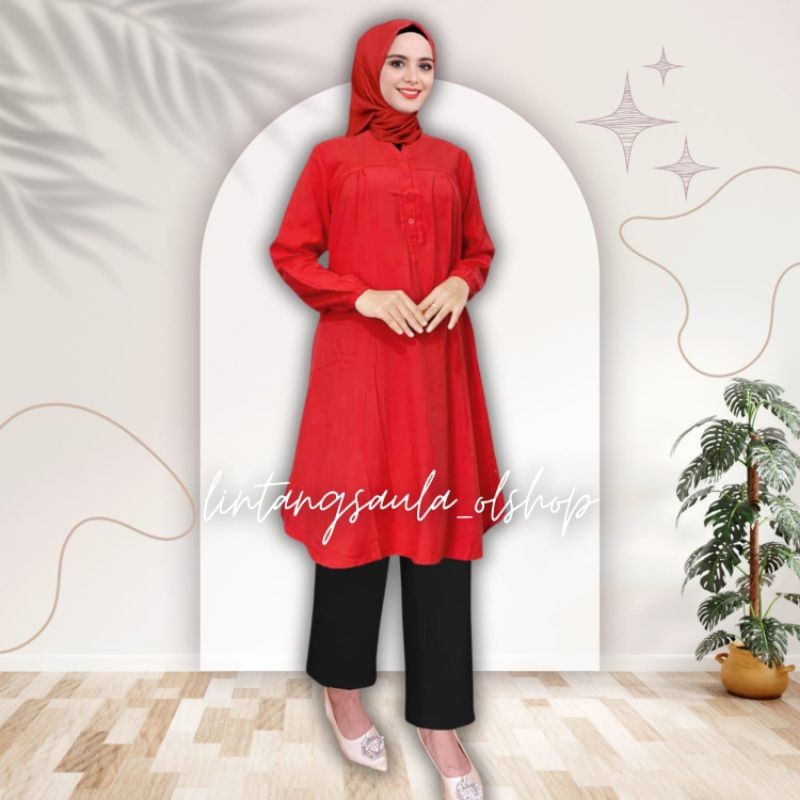 KALIIDRI Tunik polos viscose jumbo merah cabe