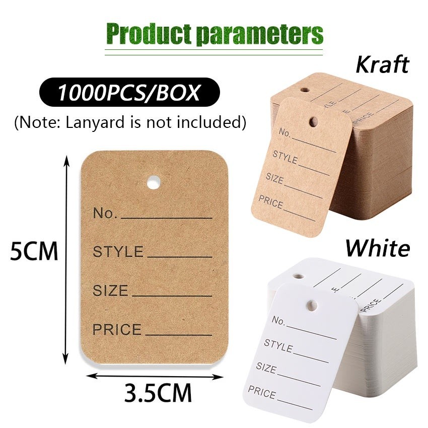 

1000PCS Brown White Paper Card Clothing Label Cotton Pope Plastic Buckle Hang Tag String Hangtags Garment Handmade Supplies