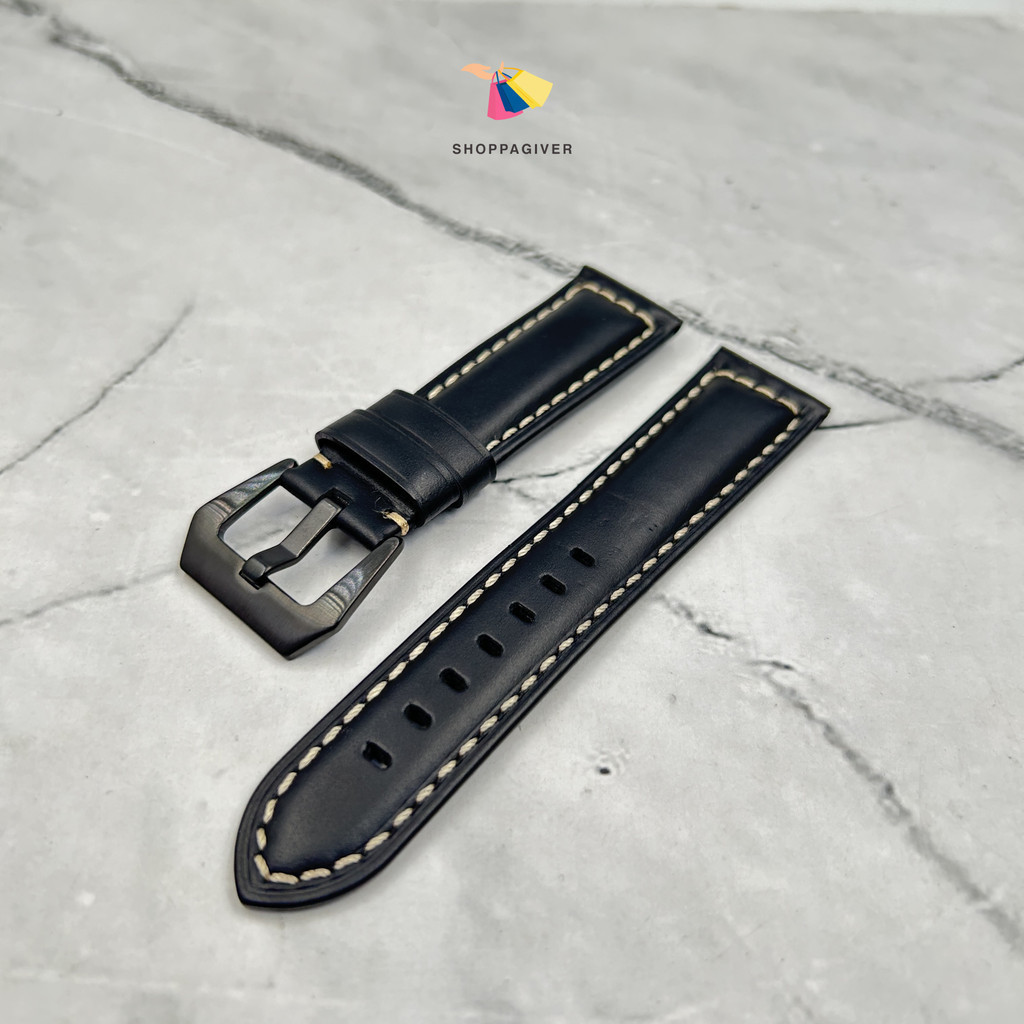 STRAP TALI JAM TANGAN KULIT PRIA TEBAL 22MM WARNA HITAM POLOS HIGH QUALITY