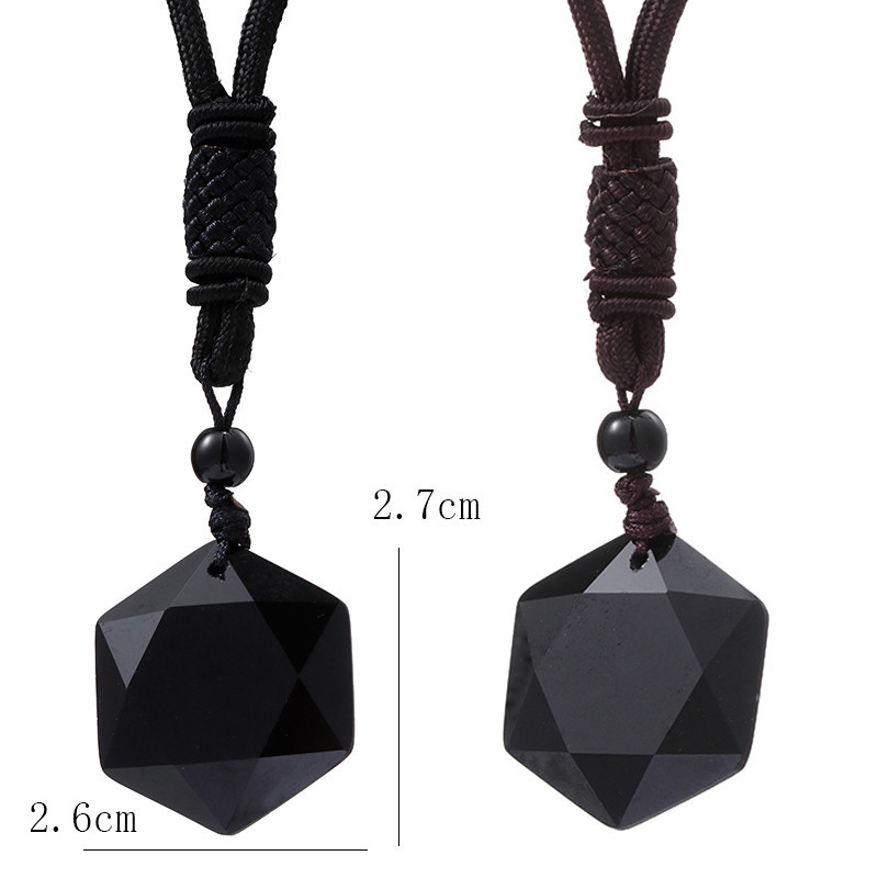 Hot Black Obsidian Hexagram Star of David Lucky Amulet Love Natural Quartz Pendant Necklace Men Orgo