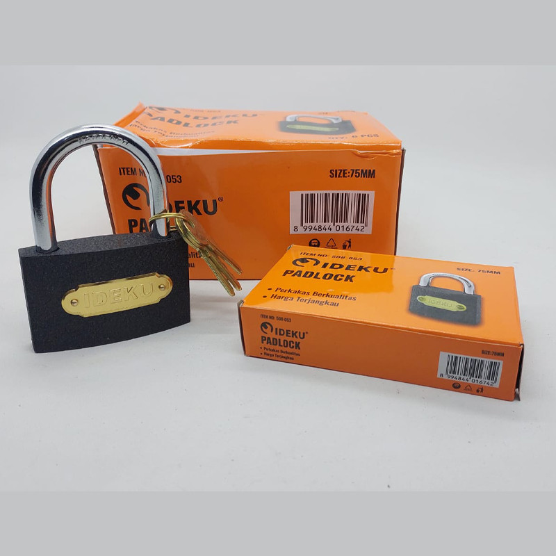 IDEKU Gembok pagar rumah Hitam Per Leher Pendek 75mm