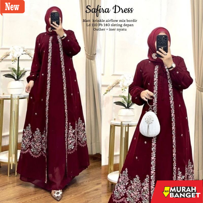 gamis kekinian tahun 2024 Gamis Bordir Premium Matt Cerinkle Jumbo Ld 120 Bordir Bunga Cantik SYAFIR