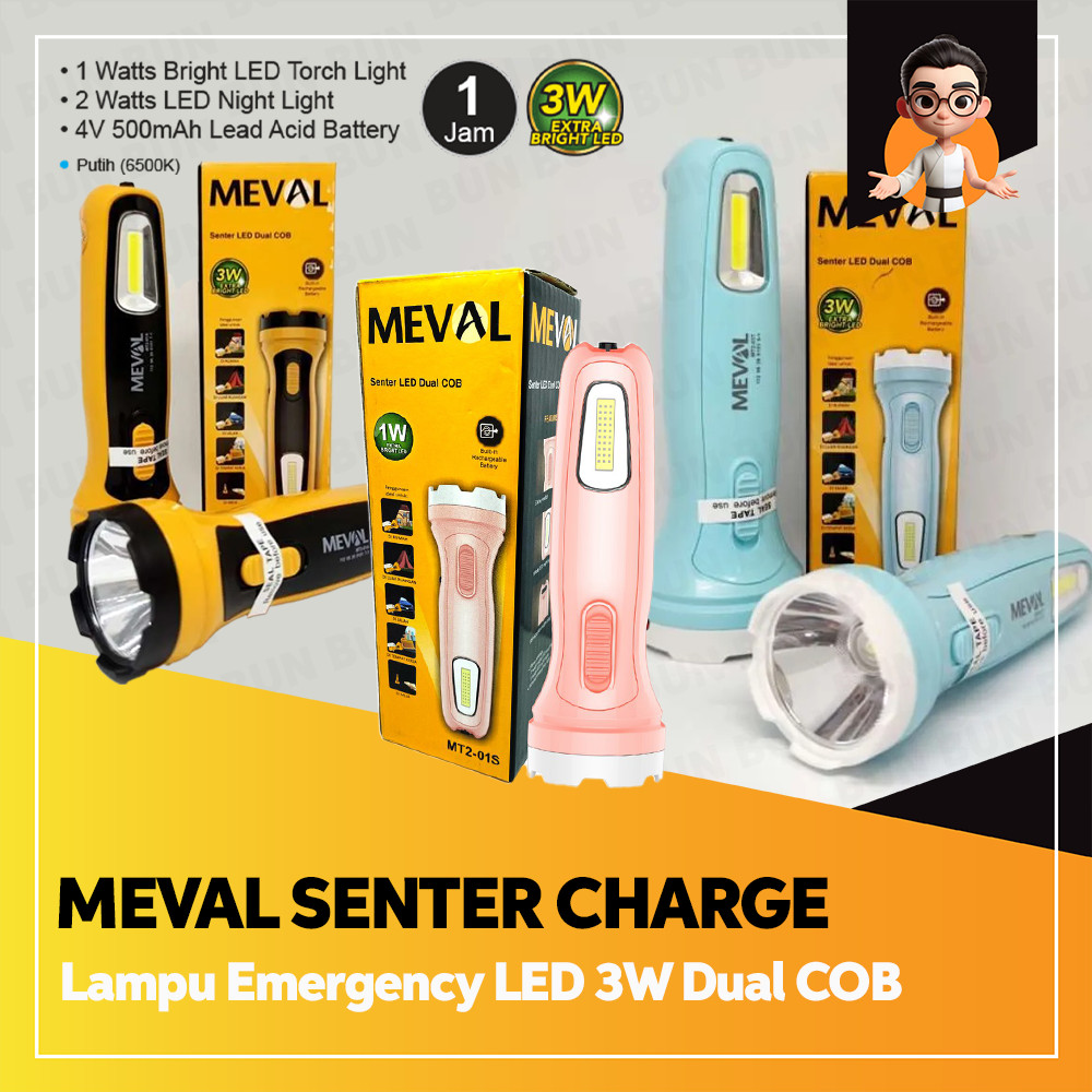 Meval Senter LED 3W Dual COB - Lampu Emergency Meval