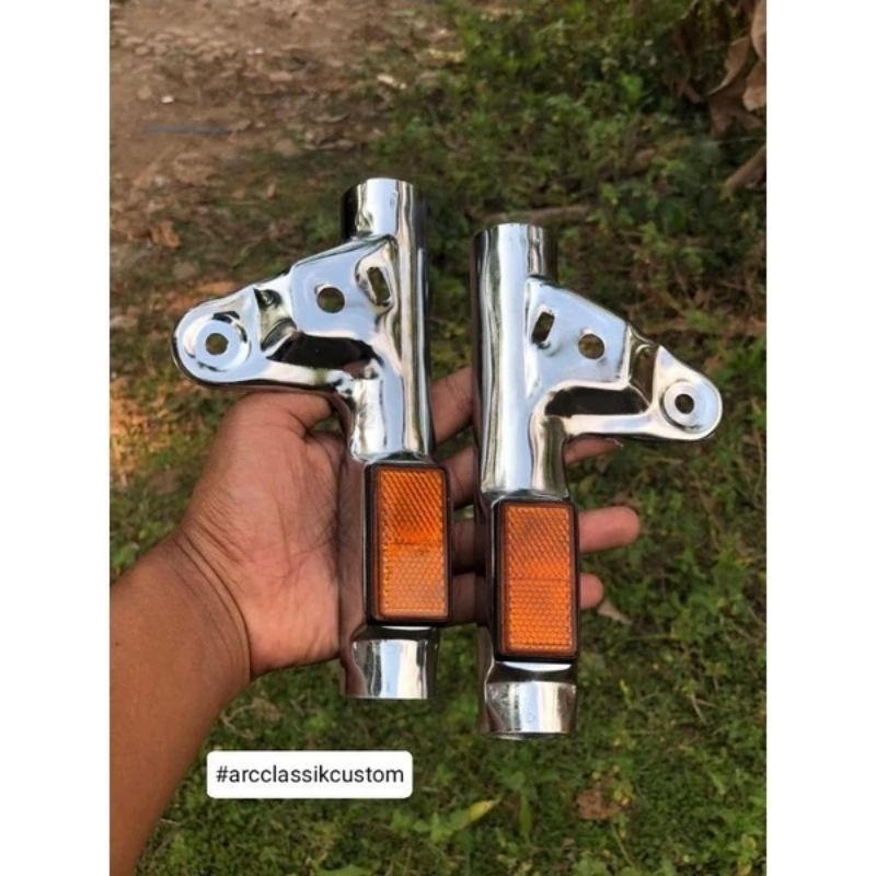 Pangkon breket lampu honda win 100 besi krom set mata kucing kotak set kanan kiri model orisinil