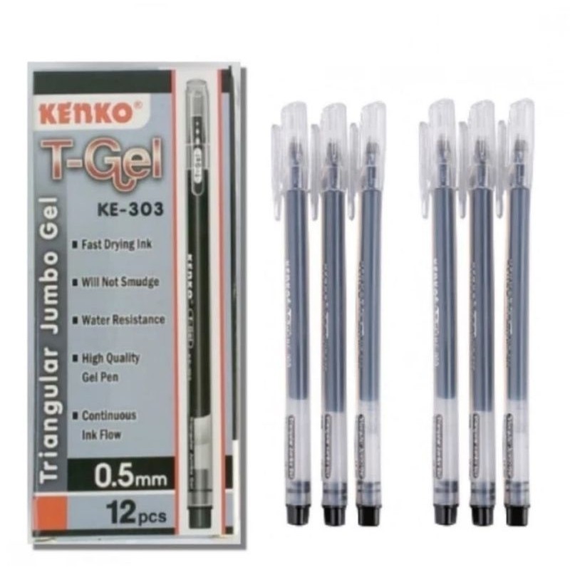 

KENKO Gel Pen KE-303 T-Gel Triangular Black / Pulpen / Pena 0.5 MM (Lusinan)