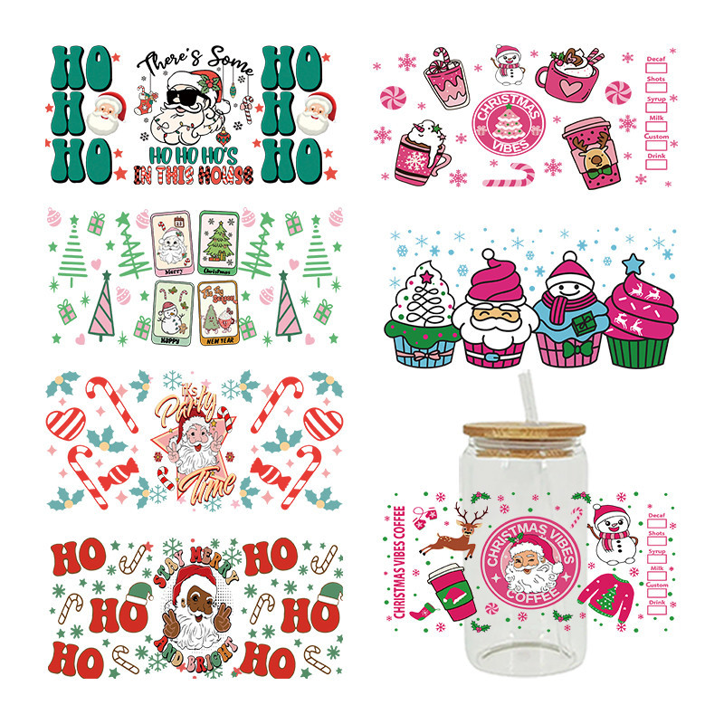 

UV DTF Transfer Sticker Christmas Theme For The 16oz Libbey Glasses Wraps Cup Can DIY Waterproof Easy To Use Custom Decals D6406