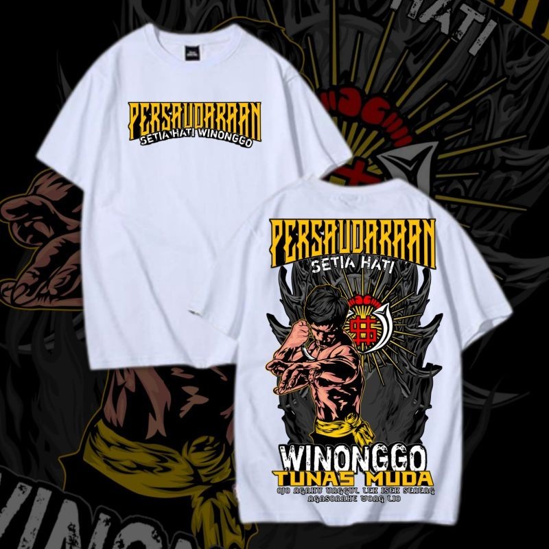 KAOS PSHW SH WINONGO PUTIH MOTIF 2 DESAIN KEKINIAN BAHAN COTTON COMBAT PREMIUM KUALITAS TERBAIK BISA