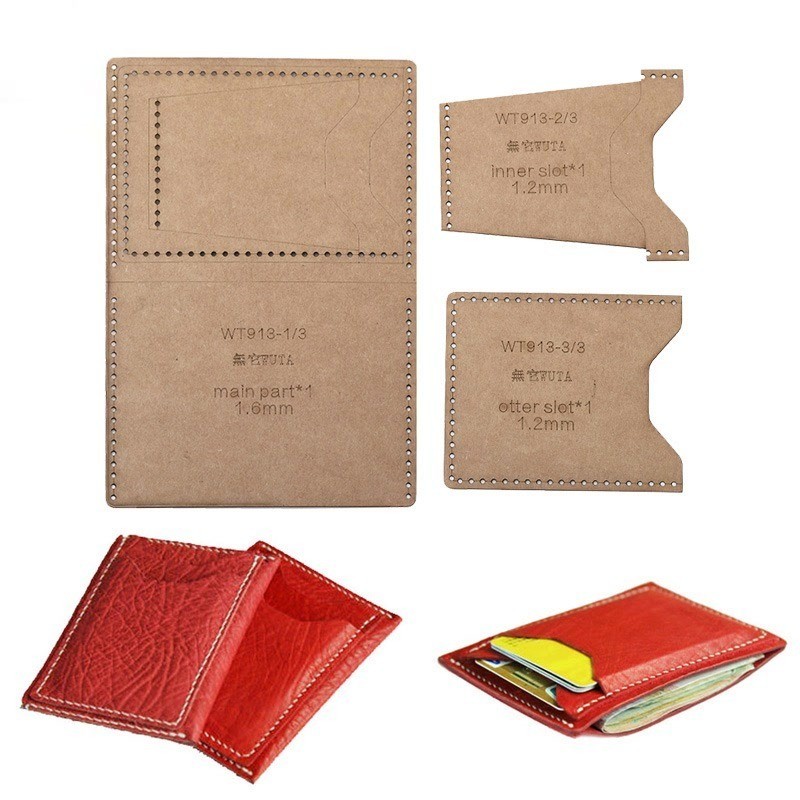 

WUTA 913 Mini Card Case Kraft paper Template Horizontal Simple Wallet Leather Pattern Set Leather Craft DIY Tools Model