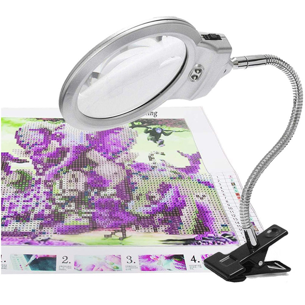 

LED Light With Magnifying Glass With Clip And Flexible Neck For 5D DIY Diamond Painting Tool Diamond Embroidery Accessories