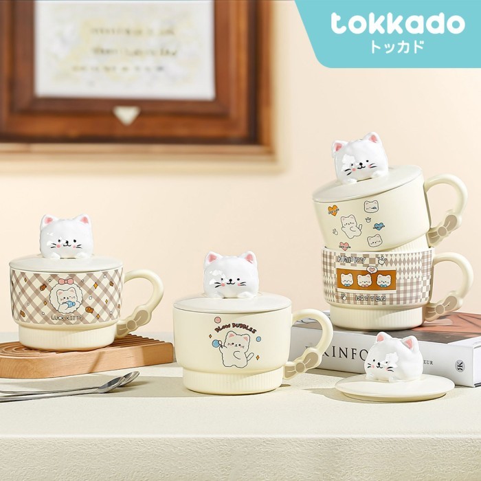 TOKKADO Nokoji Gelas Mug Cangkir Minum Besar Jumbo Kucing Putih Unik Lucu