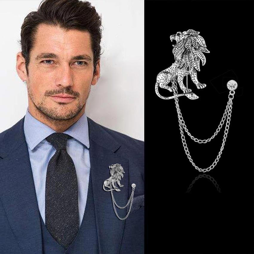 Lapel Pin Bros Jas Rantai Bentuk Lion Aksesoris Pin Jas Blazer - Aksesoris Pin Jas Pria Wanita -
