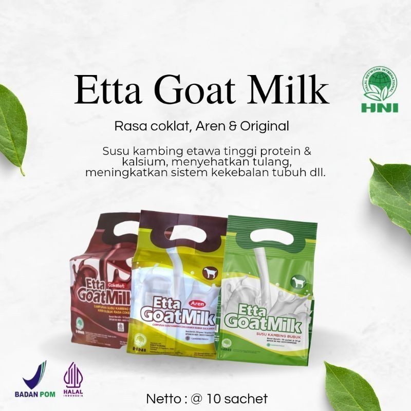 

Etta Goat Milk HNI - Susu Kambing Etawa - Rasa Coklat - Susu Banyak Protein