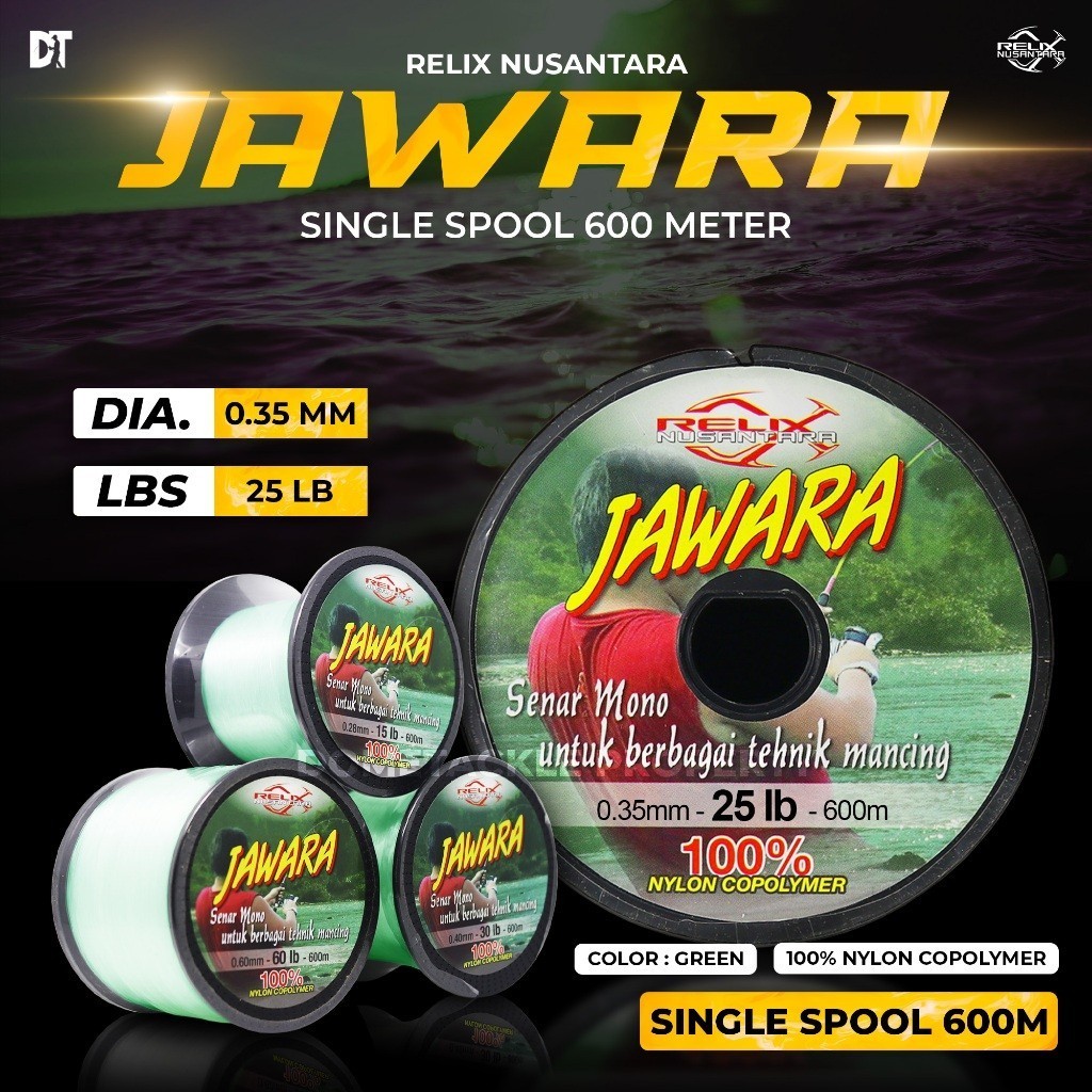 Jawara Relix Nusantara Connecting 100 600 Meter Senar Pancing Nilon 4 5 6 8 10 12 15 20 25 30 40 60 