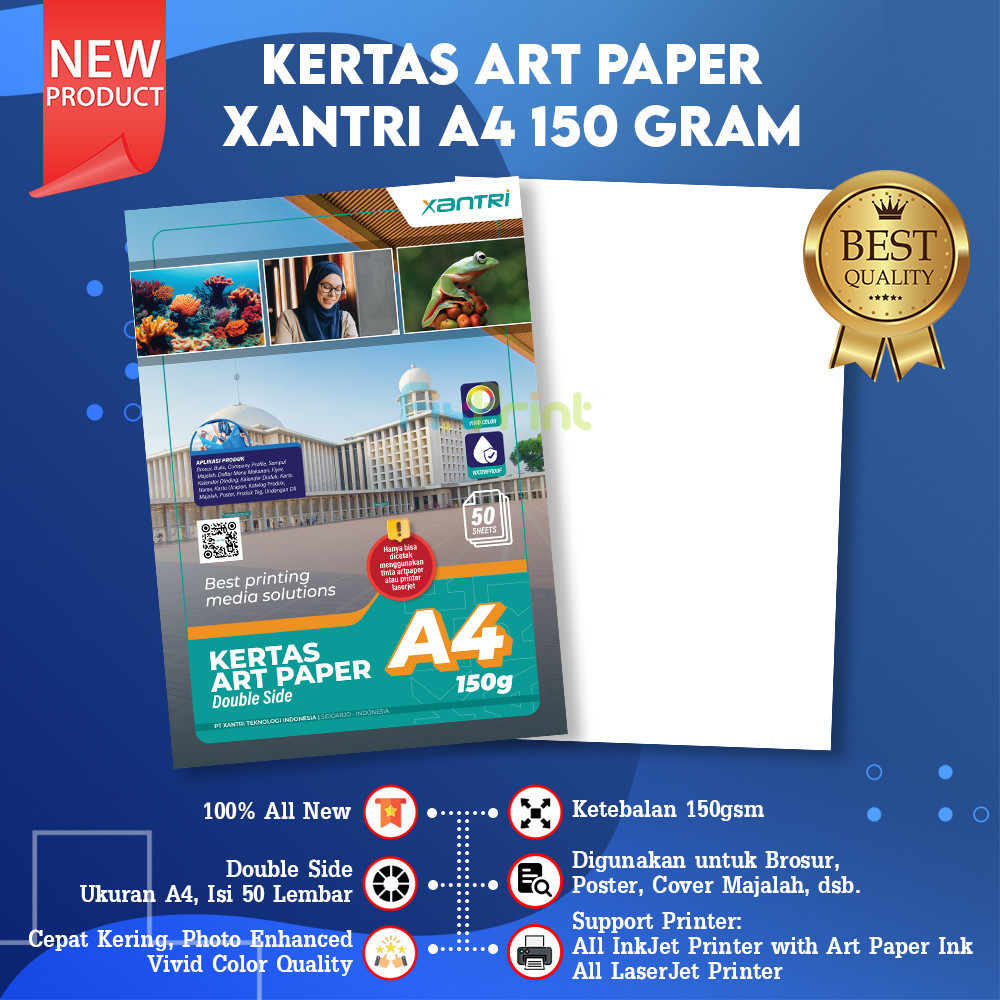 

50 pcs Kertas Art Paper A4 150gsm 150 gms Print Foto Photo Double Side Kertas Art Karton Cartoon Carton