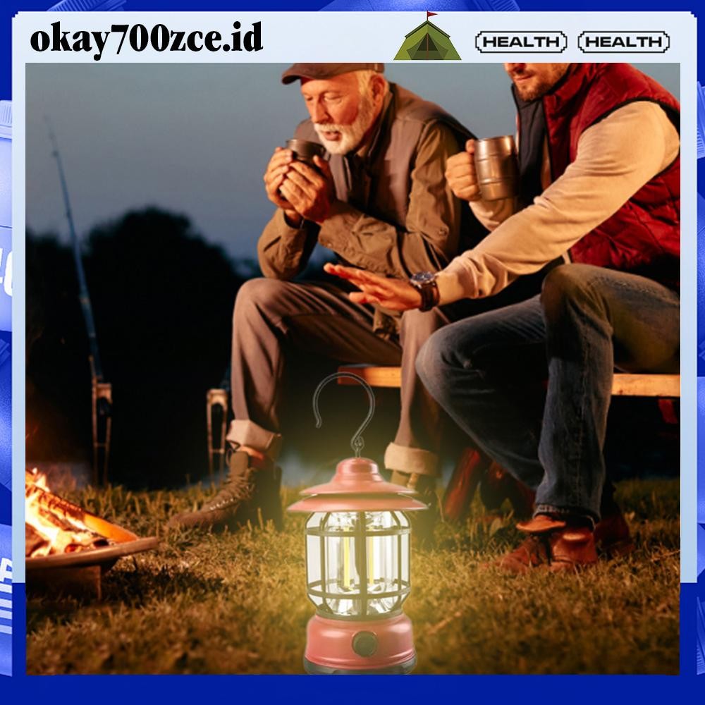 [OKA-id] 1200mAh Multifunctional Camping Light USB Rechargeable Vintage Lanterns (Red)