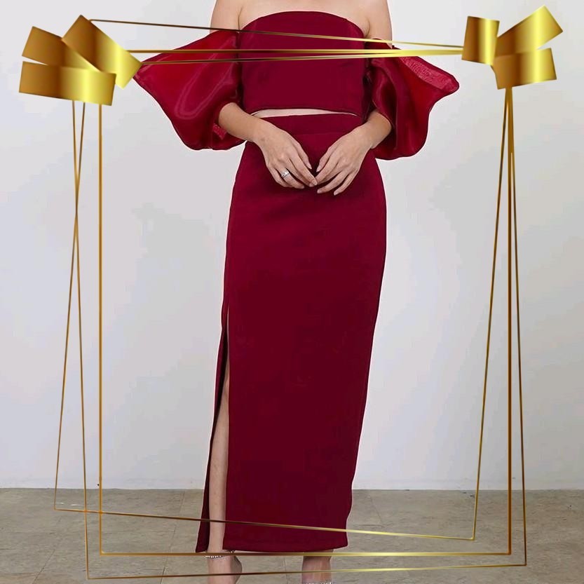 Venetia Set Organza - Setelan Crop Dress Panjang Organza Scuba [BM09-VIOLETA]