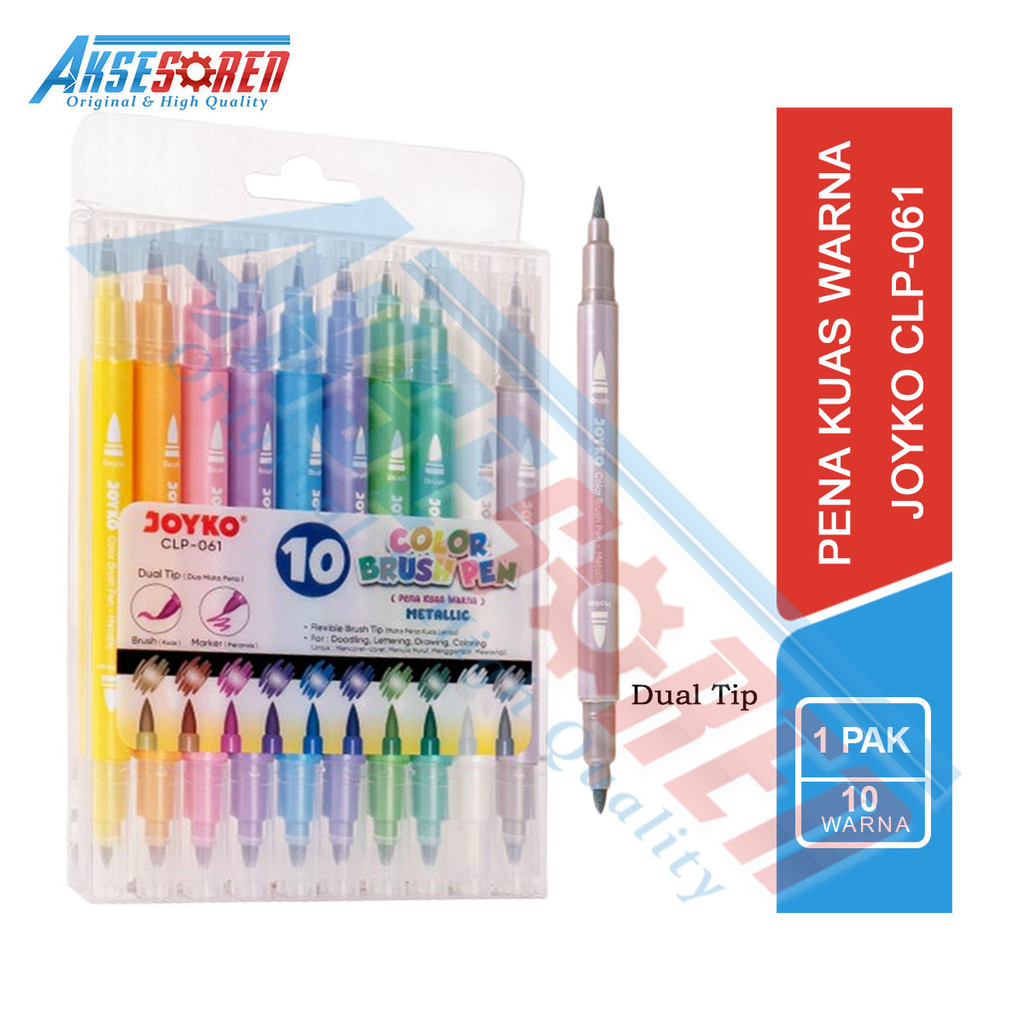 

Aksesoren Pena Kuas Warna Joyko [CLP-061/10 Warna] / Pulpen Kuas Penanda / Brushpen / Ballpoint Spidol Mewarnai / Color Brush Pen Metallic Dual Tip