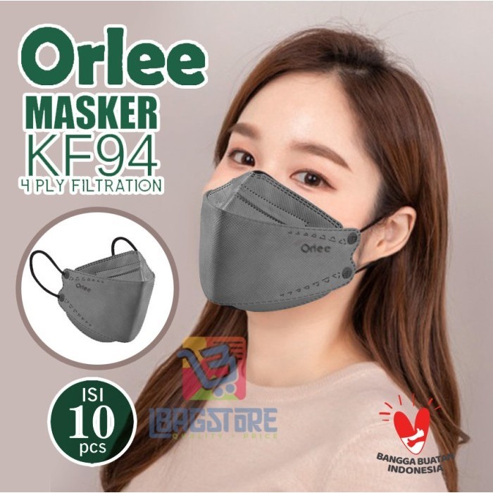 

Masker Kf94 KF 94 Orlee Hitam Black Emboss 4Ply 4 ply 3D isi 10 pcs - Abu-abu