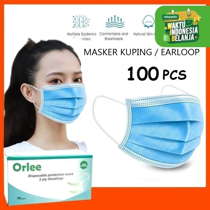 

Masker Earloop Kuping 3 Ply 3Ply kemenkes ORLEE BUNDLING 2 box 100Pcs - 2BEarloopBiru