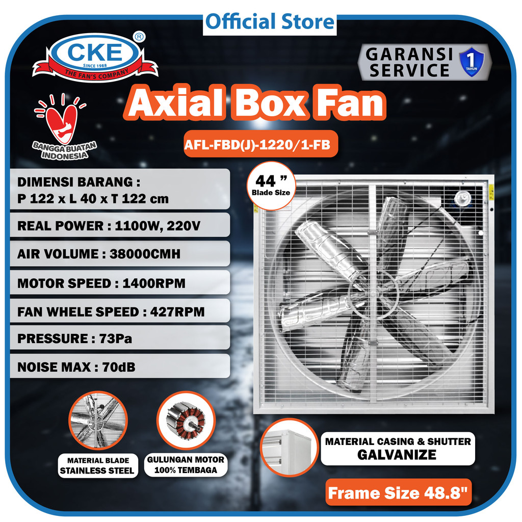 Box Fan Kandang Ayam Axial Fan CKE 44 Inch Kipas Industri