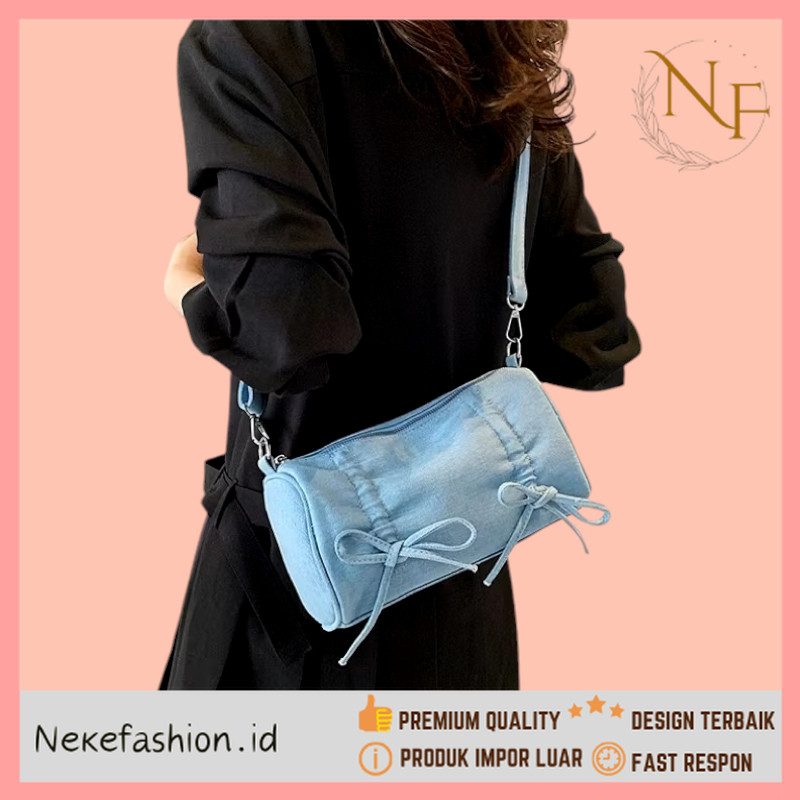NEKE FASHION Premium Kualitas - Tas Wanita Denim Tas Wanita Jeans Tas Pergi Wanita Tas Wanita Biru T