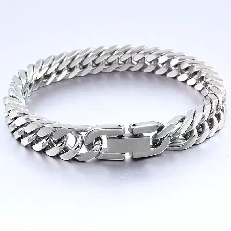 Gelang Titanium Pria Model Rantai Dobel Pengait Clip