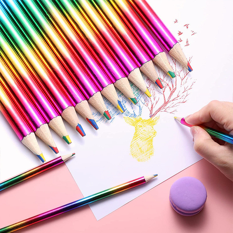 

12Pcs 4 Colors in 1 Rainbow Colored Pencils Sketching Painting Crayon for Kids Birhthday Party Favors Back To School Gift Pinata