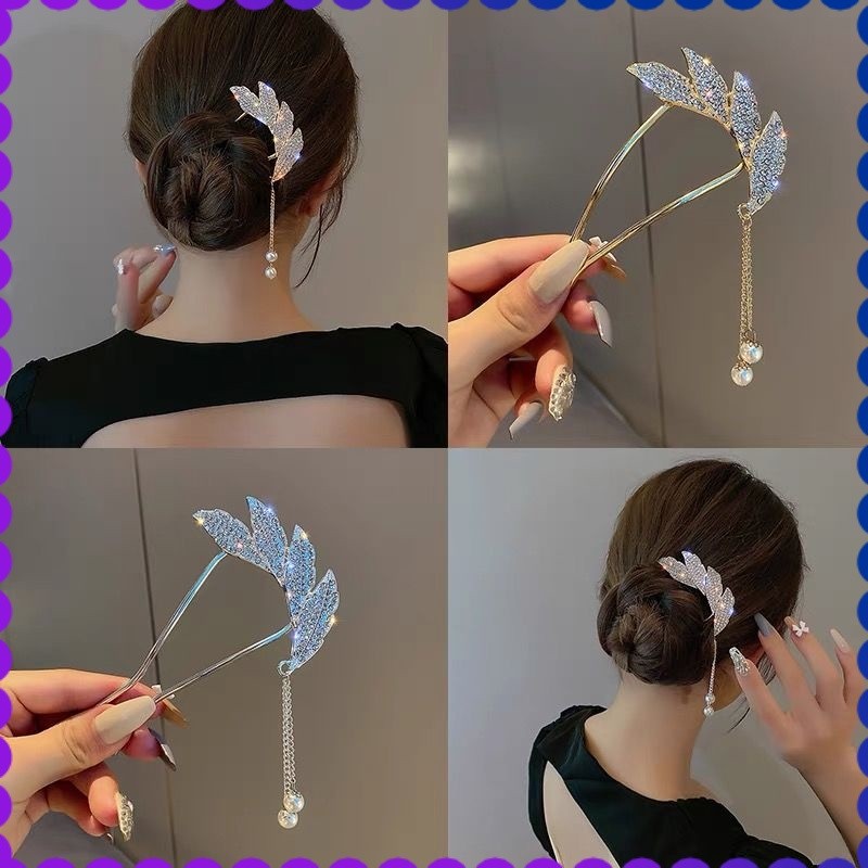 Sirkam rambut sanggul wanita elegan premium full kristal zirkon bahan metal motif korea terbaru ori 