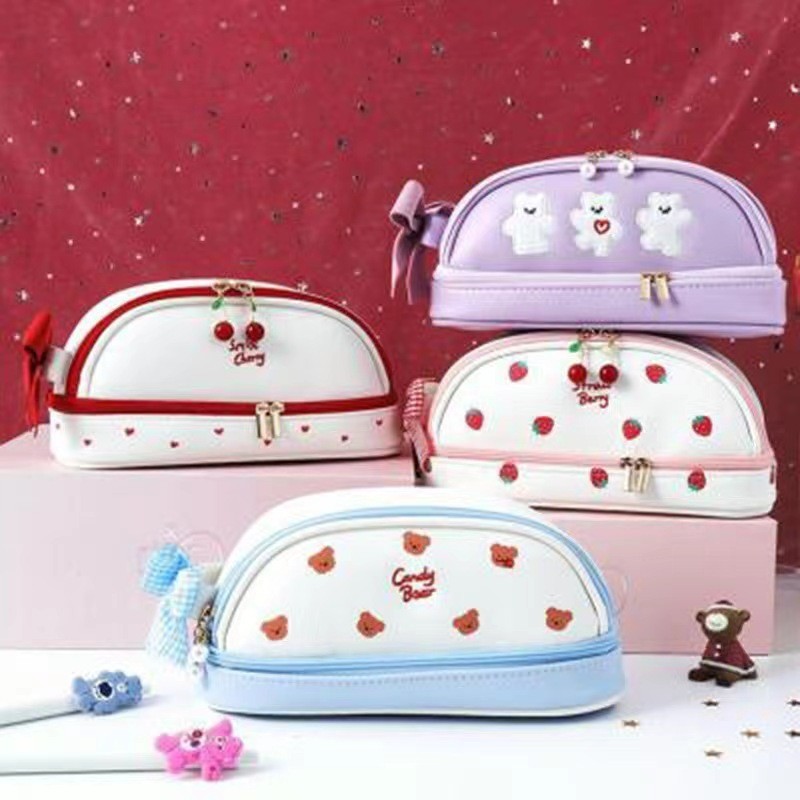 

[Gongjin] Tepak Pensil Coquette Pita Ribbon Lucu Cute Estetik Premium Dual Zipper Kosmetik Tempat Pencil Case Wadah